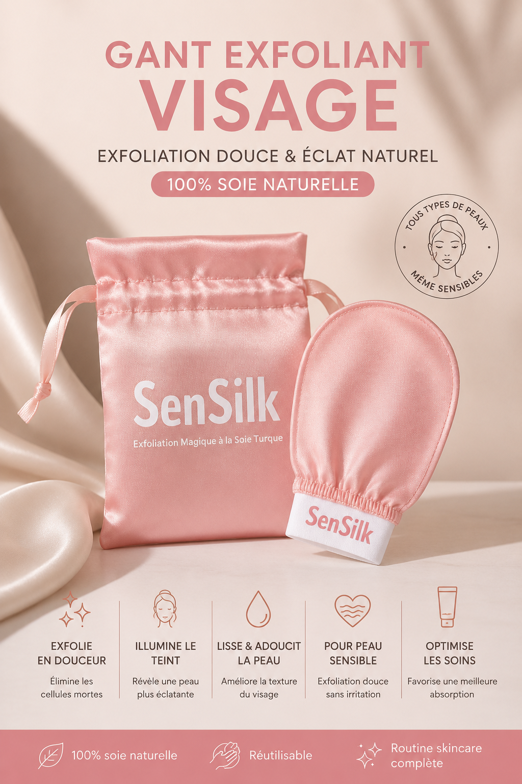 ✨ Gant Exfoliant en Soie VISAGE